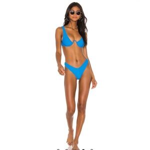 Revolve Lovers + Friends Bright Blue Deep V Call To Me Bikini Top & Bottom